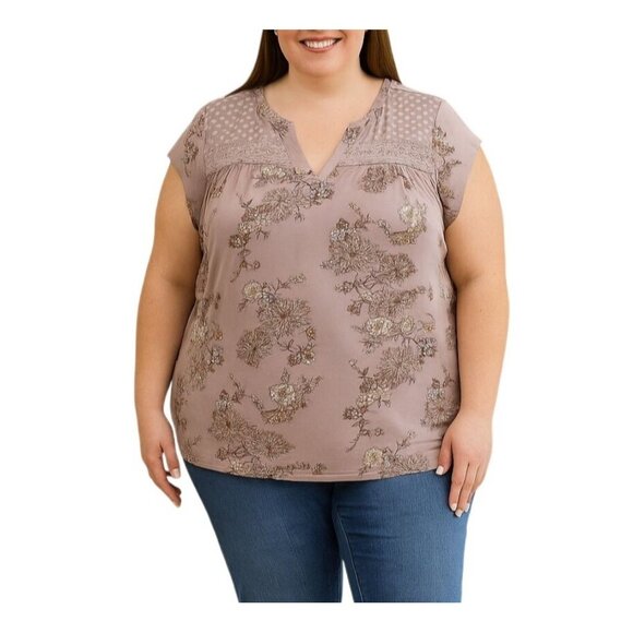 Cloth & Bloom Top Size 2X Floral Print Lace Detail Sleeveless Mauve Boho Blouse - Picture 1 of 11